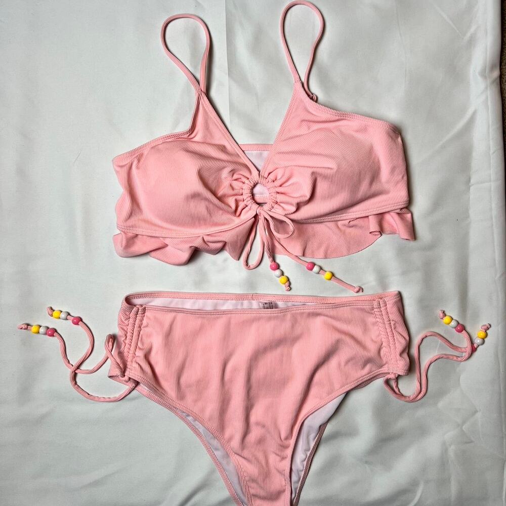 Blush Bikini Set – Adjustable Straps & Tie-Up Detail